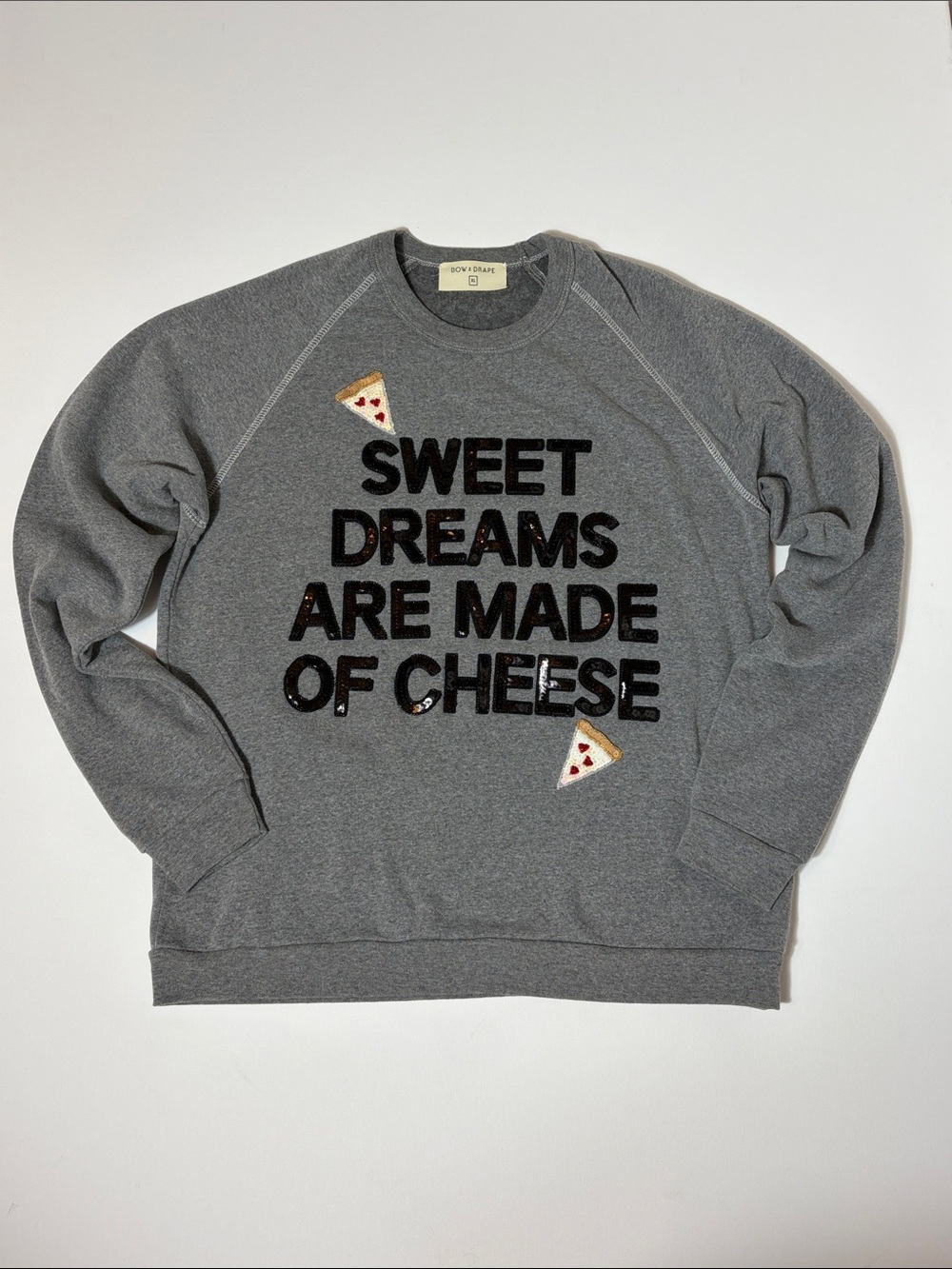 Bow & Drape Sweet Dreams Are Made Of Cheese Sequin Sweatshirt XL